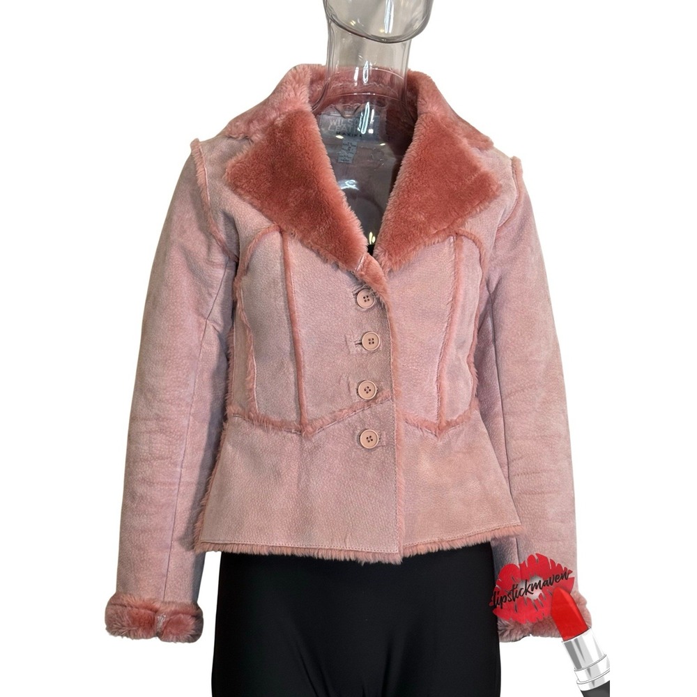 Wilsons Leather Maxima Jacket Womens XS Pink Suede Leather Moto Y2K Coat